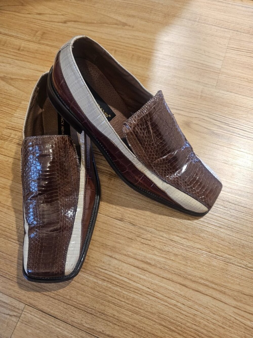 Stacey Adams Genuine Snake and Leather Shoes Two Toned Tan and Brown Mens 10.5
